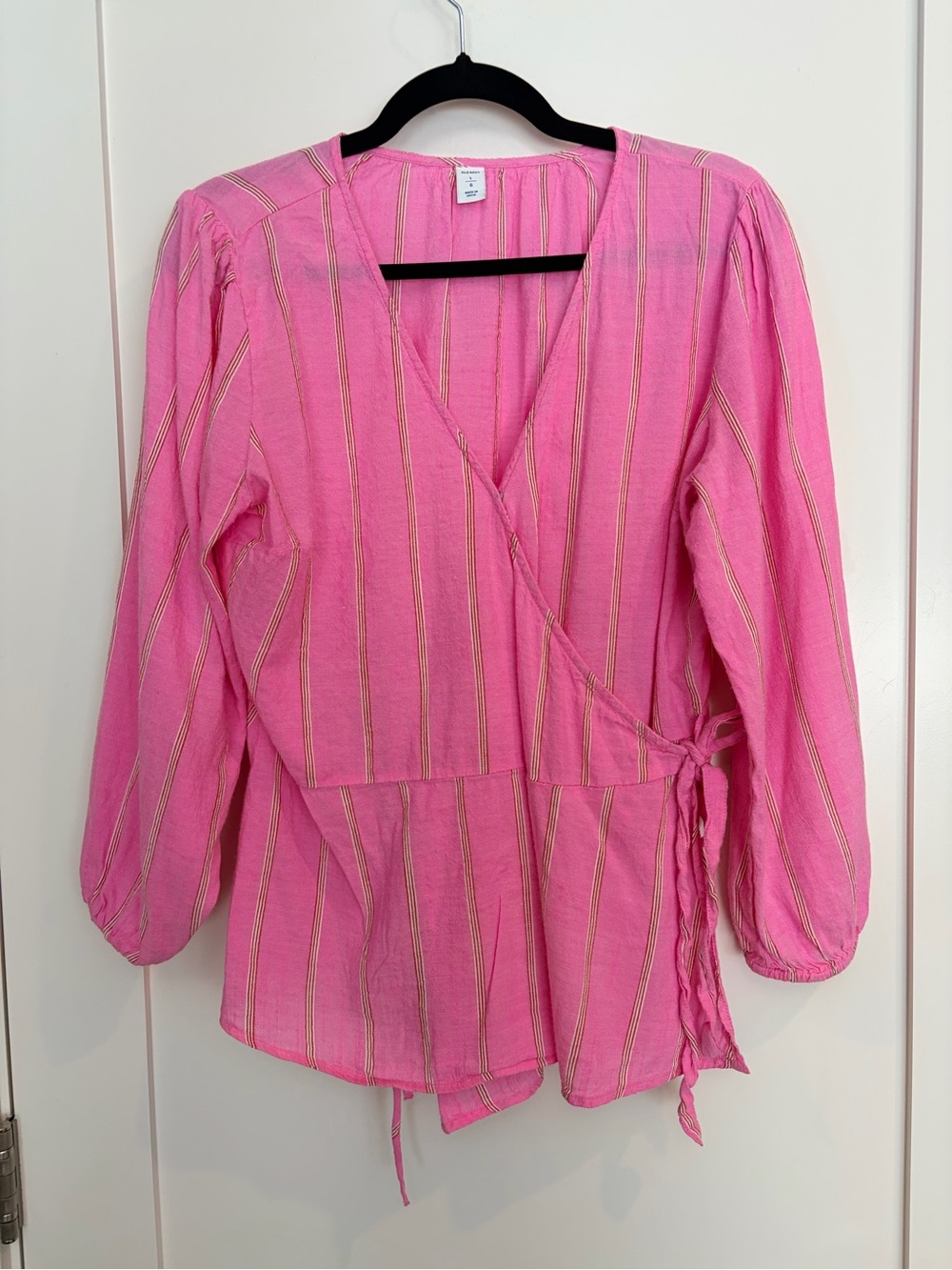 Old Navy Pink Stripe Wrap Top Tie Waist Blouse Large